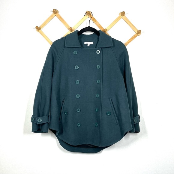 Rebecca Minkoff Teal Blue 'Pierre' Double Breasted Cape Coat Women’s Size XS - Picture 2 of 11